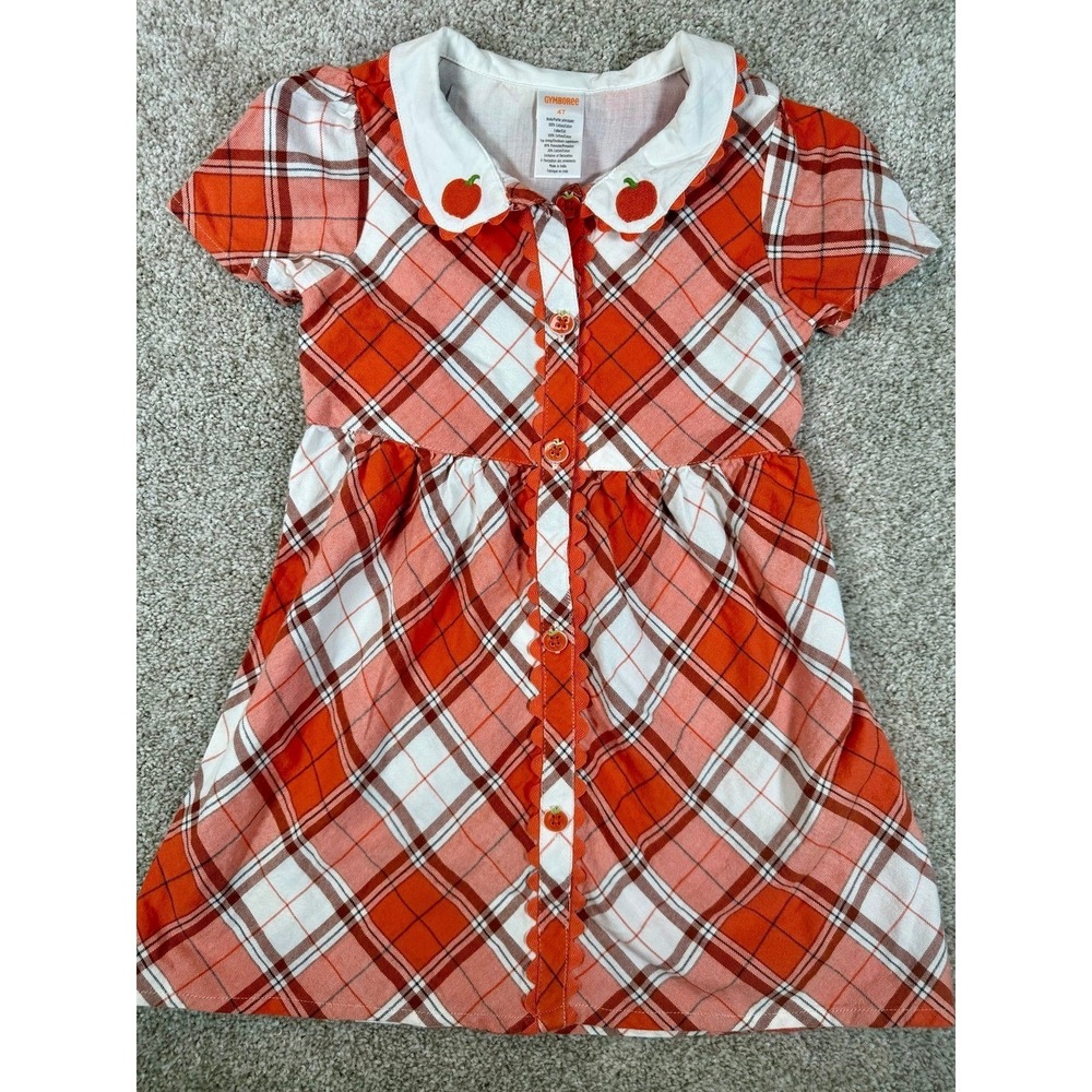 Gymboree Embroidered Pumpkin Plaid Dress 4T